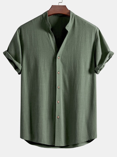 Levoro™ – V Neck Linen Blend Shirt & Straight Leg Linen Pants Set