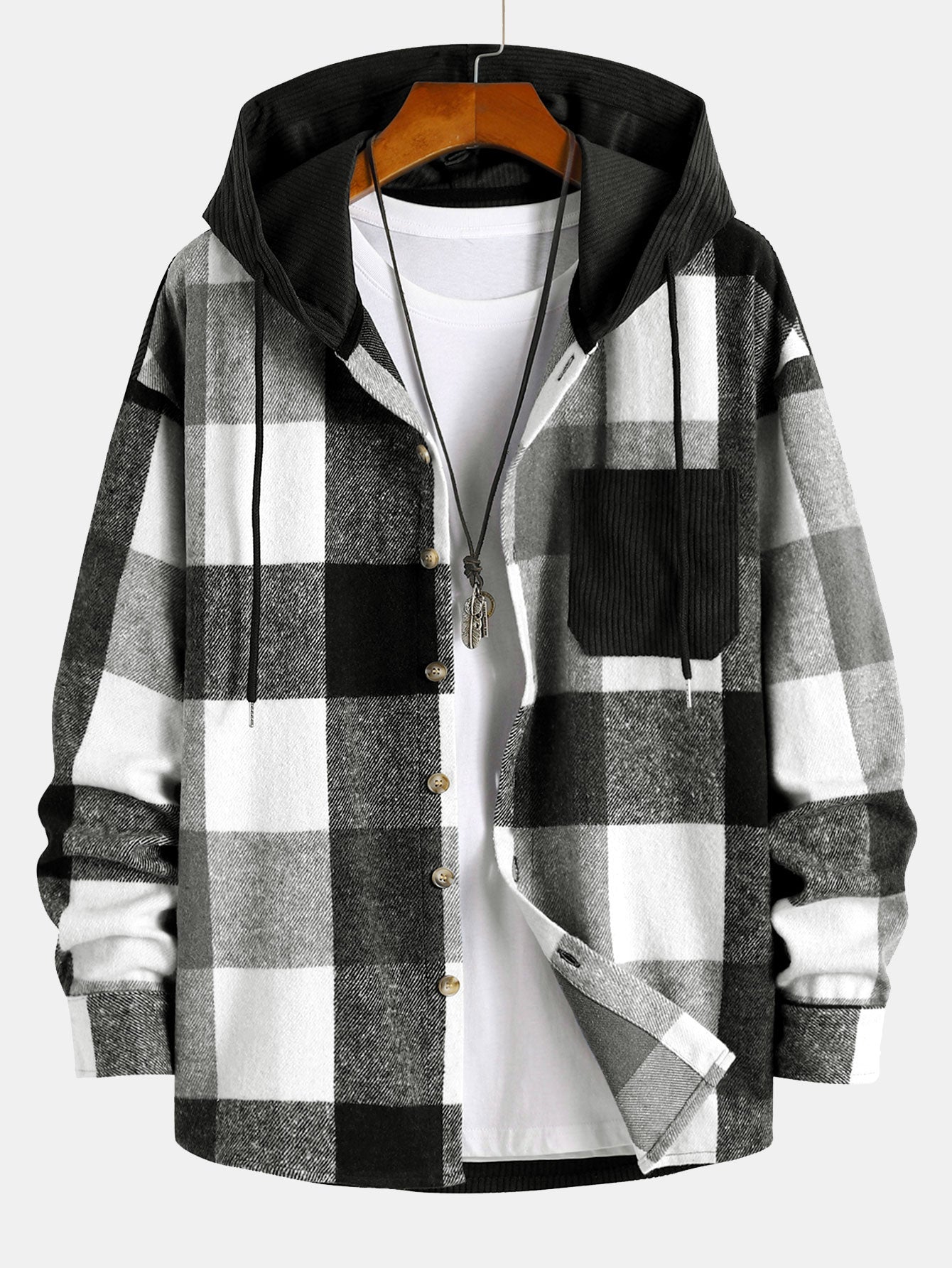 Torrin™ – Relax Fit Flannel Plaid Corduroy Patchwork Hoodie Shirt
