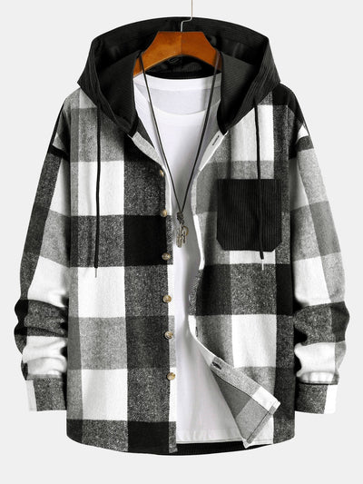 Torrin™ – Relax Fit Flannel Plaid Corduroy Patchwork Hoodie Shirt
