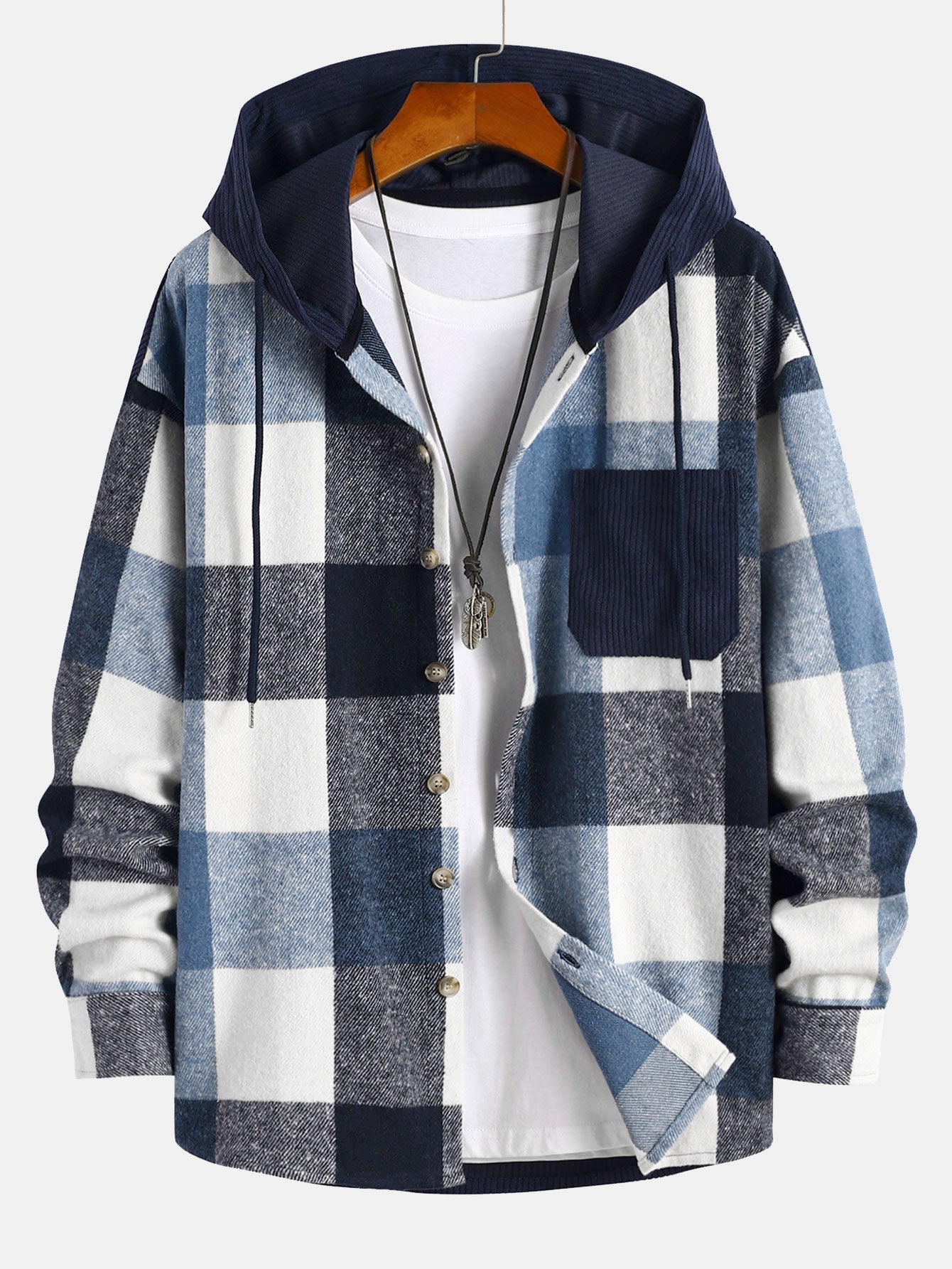 Torrin™ – Relax Fit Flannel Plaid Corduroy Patchwork Hoodie Shirt