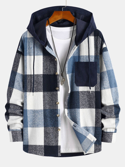 Torrin™ – Relax Fit Flannel Plaid Corduroy Patchwork Hoodie Shirt