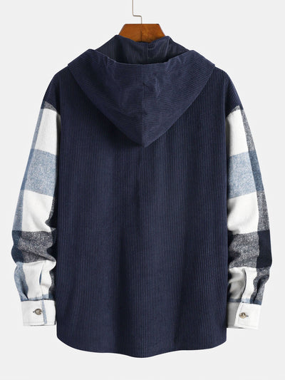 Torrin™ – Relax Fit Flannel Plaid Corduroy Patchwork Hoodie Shirt