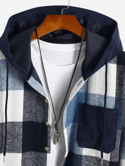 Torrin™ – Relax Fit Flannel Plaid Corduroy Patchwork Hoodie Shirt