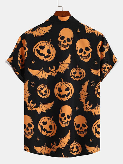 Halloween Pumpkin Skull Print Shirt