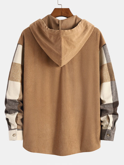 Torrin™ – Relax Fit Flannel Plaid Corduroy Patchwork Hoodie Shirt