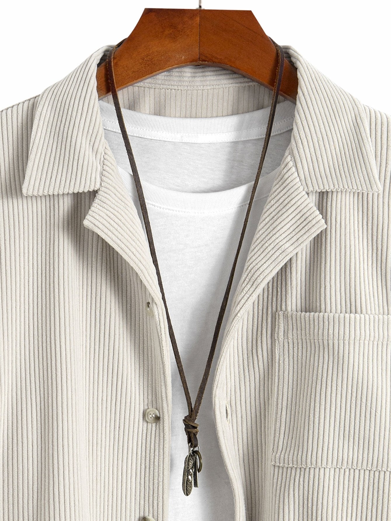 Reynan™ – Long Sleeve Corduroy Cuban Collar Shirt