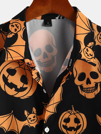 Halloween Pumpkin Skull Print Shirt
