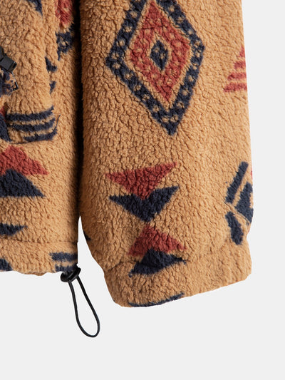 Rowan™ – Aztec Print Patchwork Teddy Fleece Coat