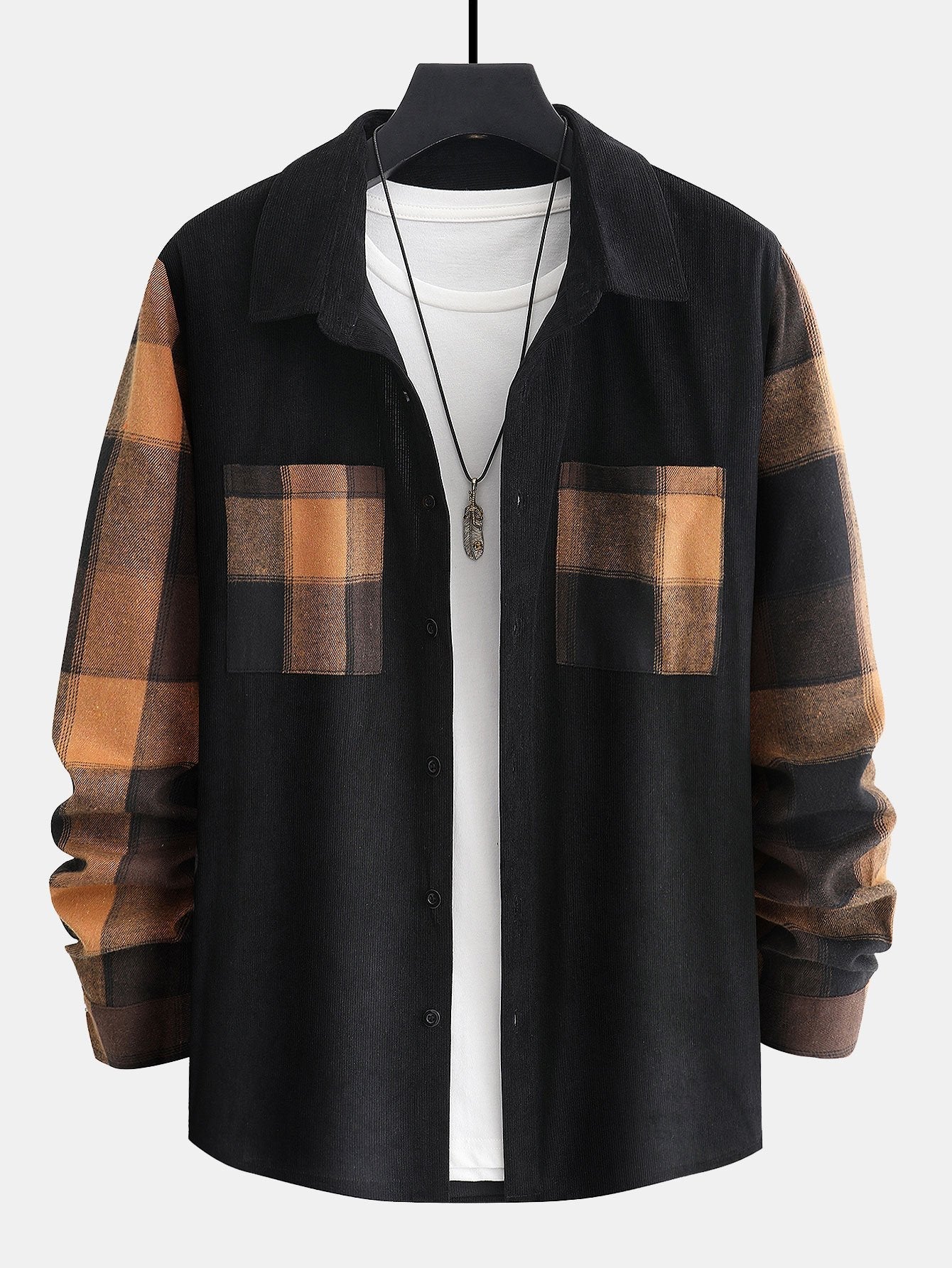 Ronan™ – Men’s Corduroy Panel Plaid Shirt