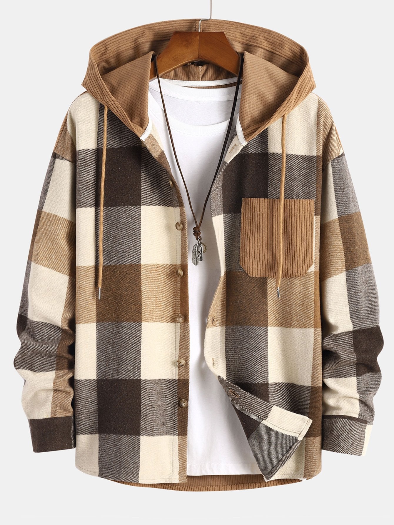 Torrin™ – Relax Fit Flannel Plaid Corduroy Patchwork Hoodie Shirt