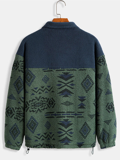 Rowan™ – Aztec Print Patchwork Teddy Fleece Coat