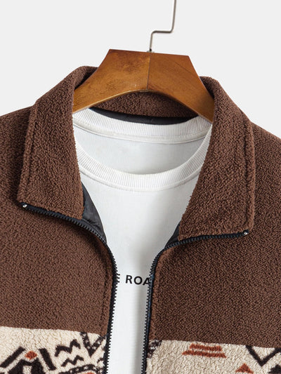 Rowan™ – Aztec Print Patchwork Teddy Fleece Coat