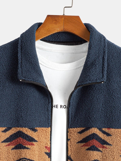 Rowan™ – Aztec Print Patchwork Teddy Fleece Coat
