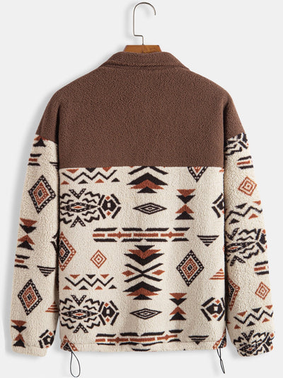 Rowan™ – Aztec Print Patchwork Teddy Fleece Coat